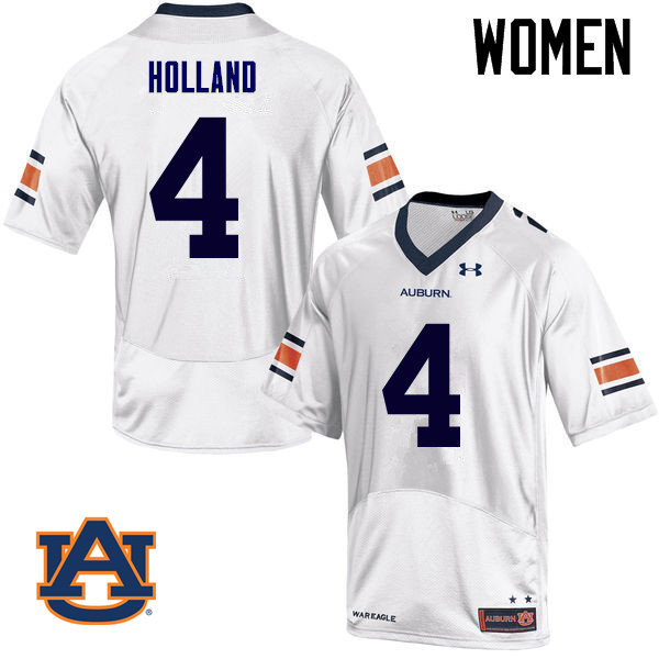 Women Auburn Tigers #4 Jeff Holland College Football Jerseys Sale-White